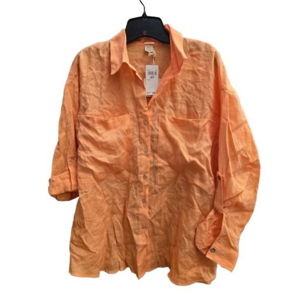 Magaschoni Vibrant Orange Button-Up Blouse